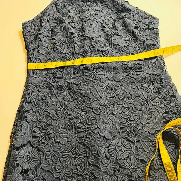 Lulus Lace Dress Size Large Love Poem Sheath High Neck  Sleeveless Navy - Picture 11 of 12